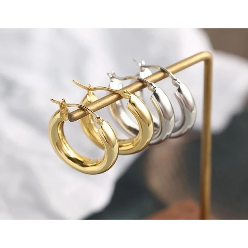 NEW Large Chunky Tubular Hoop Earrings |‎ White Gold Filled